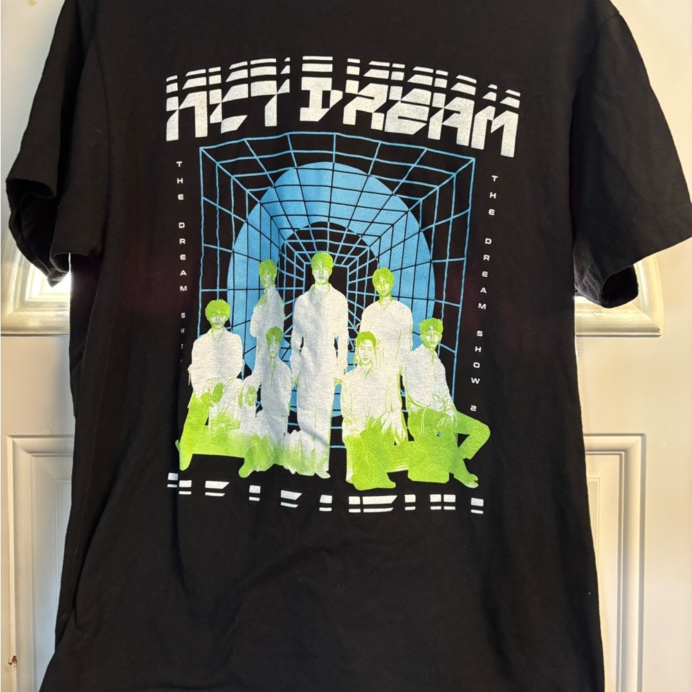 Black Graphic Short Sleeve Tee with Blue and Neon Green Print